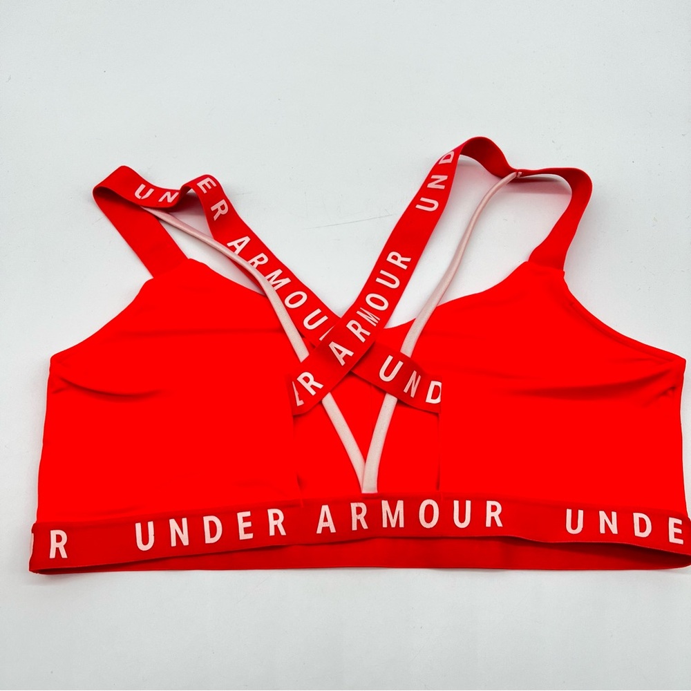 Under Armour Wordmark Sportlette Red/White Performance Strappy Sports Bra